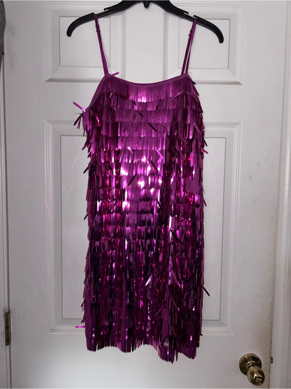 Metallic Fuchsia Fringe Slip Dress - Women's Party Dress